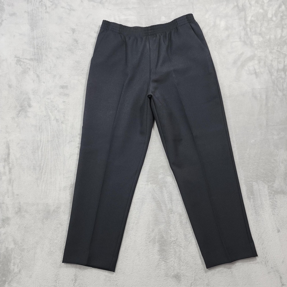 Vintage Donnkenny Pants Womens 14P PETITE Black Twill Pull On Relaxed Straight